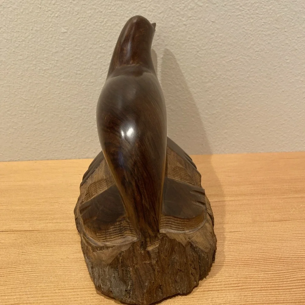 Wood Carved Seal 8" X 10" X 6" Dark Wood Unsigned Heavy - Picture 7 of 10